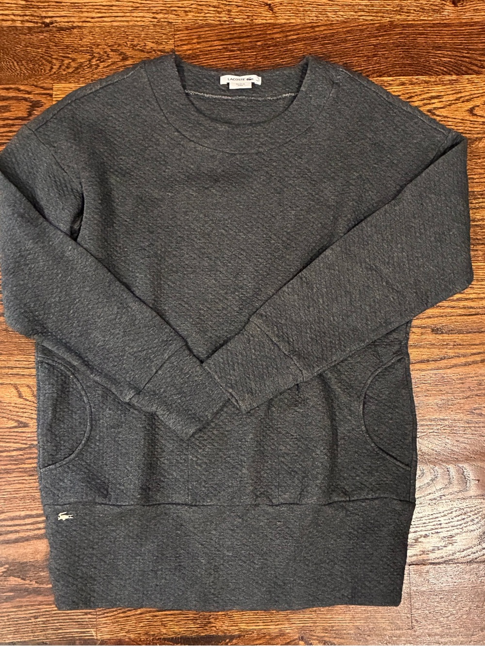 Lacoste Women’s Charcoal Gray Quilted Crewneck Sweater